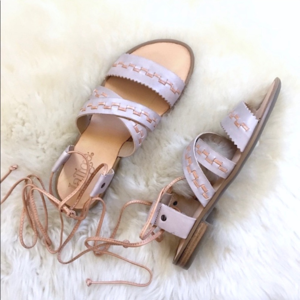 Latigo Gem Ankle Tie Flat Leather Sandals - Picture 1 of 8